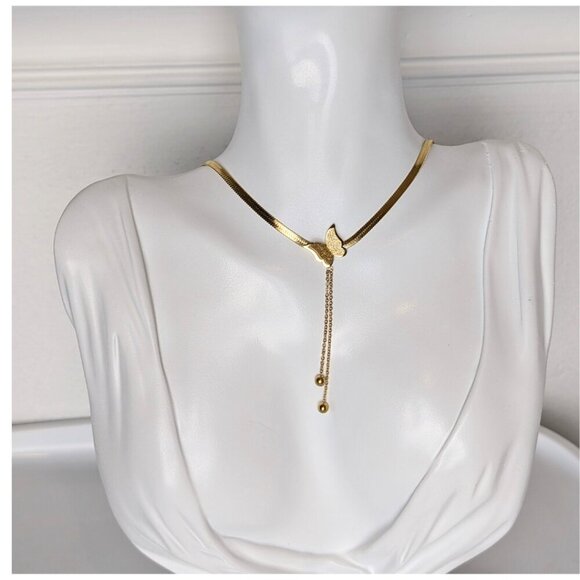 18K Gold Necklace Butterfly Serpentine Chain 16" Length Butterflies Lobster Claw - Picture 4 of 5